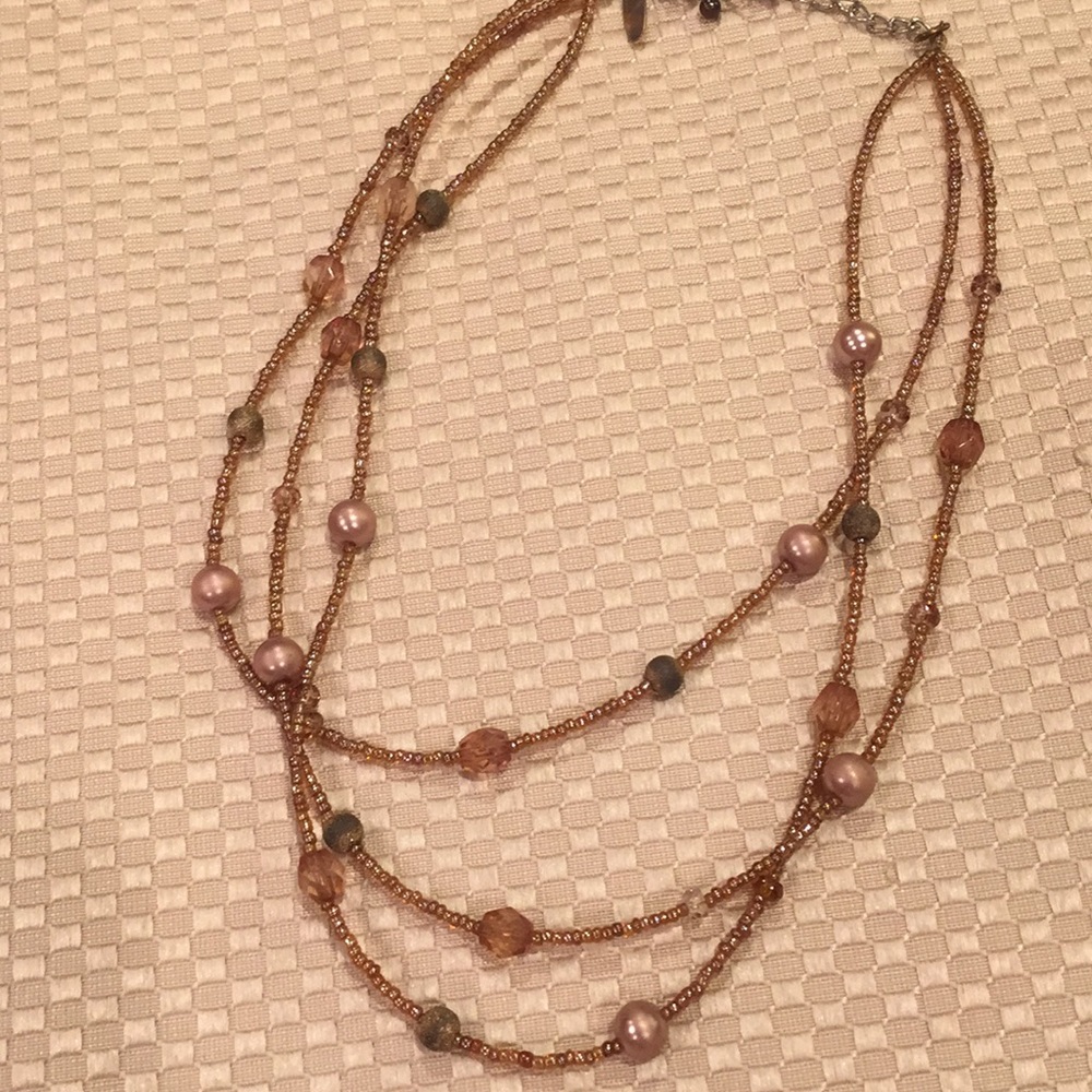Brown iridescent beaded necklace